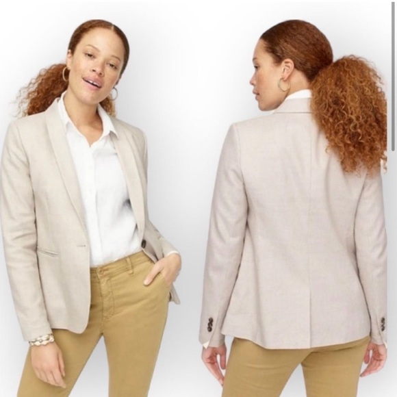 J.Crew Parke Linen Single Blazer Jacket Natural Beige 8 Style #H9710 - Picture 1 of 13